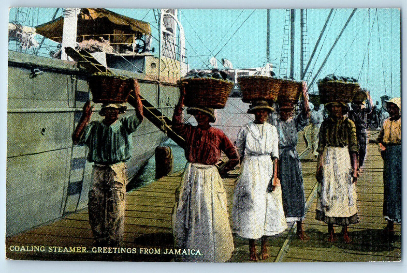 Jamaica Postcard Coaling Steamer Greetings from Jamaica c1910 Antique