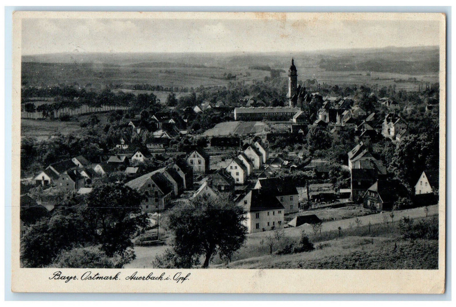 c1940's General View of Bavarian Ostmark Auerbach Germany Posted Postcard