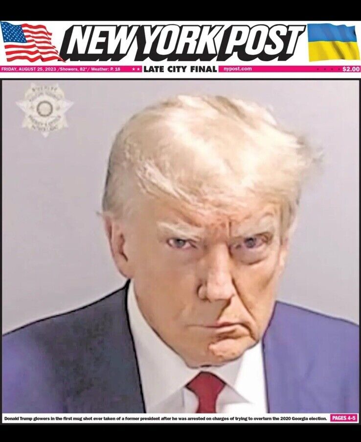 Donald Trump Mug Shot Newspaper - New York Post 8/25/23 - No Headline New
