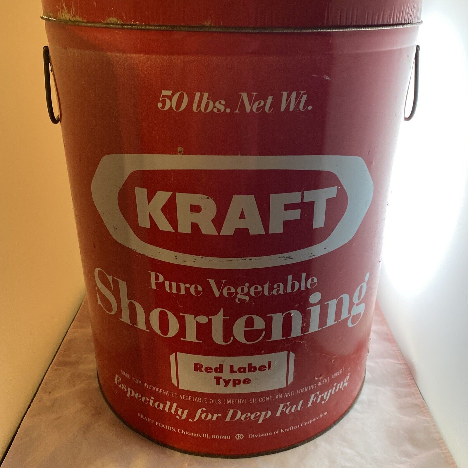 KRAFT Vegetable Shortening Can Red Label 50 Pound Tin Advertising Empty Vintage