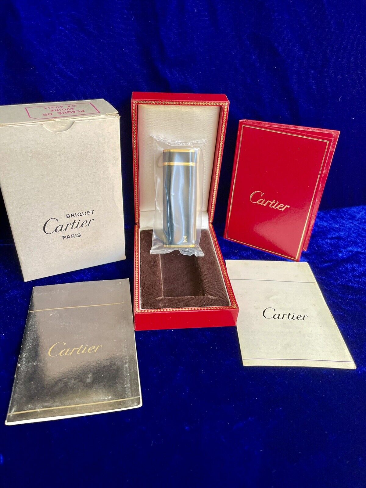 Cartier Lighter Black Lacquer Gold New Sealed Old Stock Condition Full Set Box