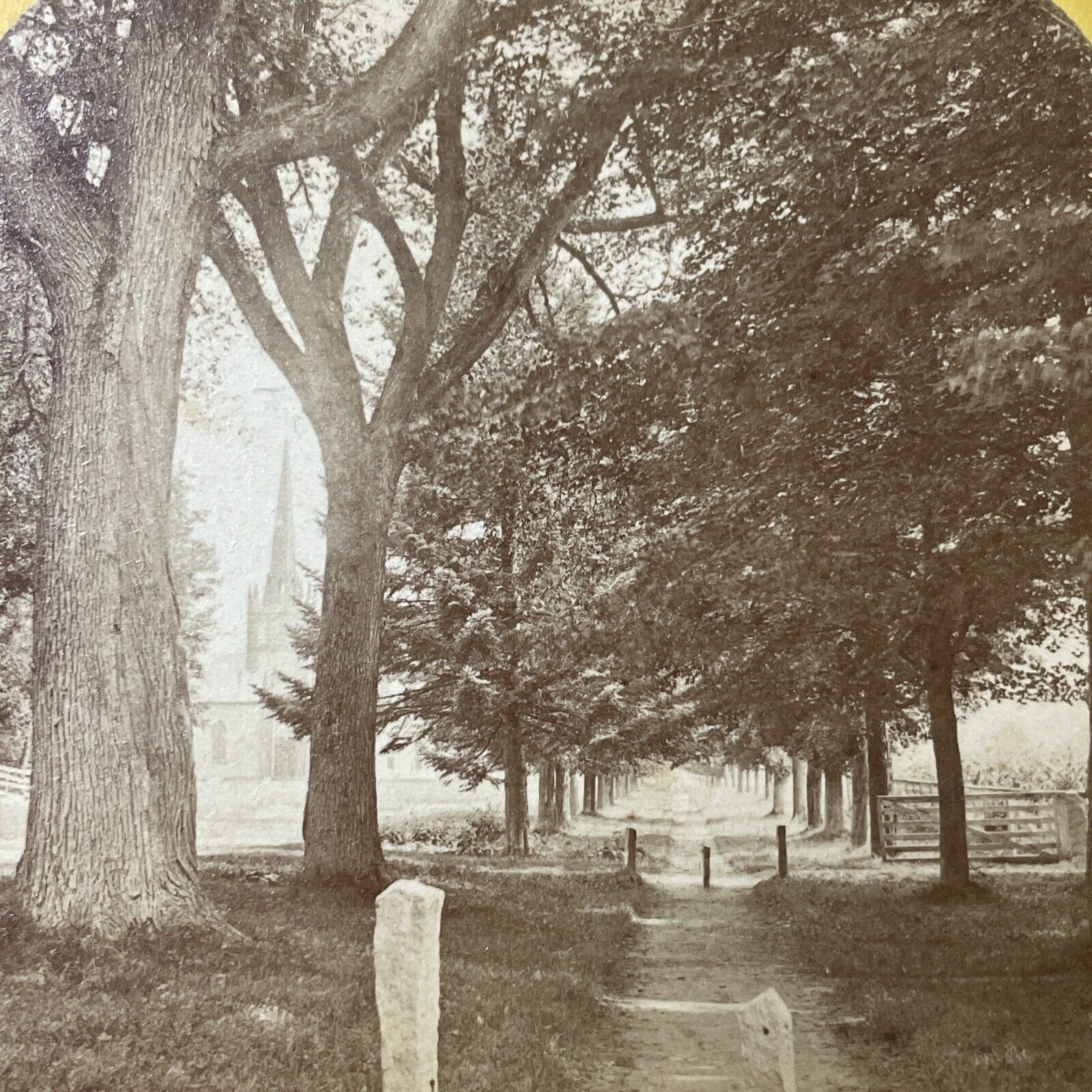 Antique 1870s Church Pathway Warren New Hampshire Stereoview Photo Card V1826