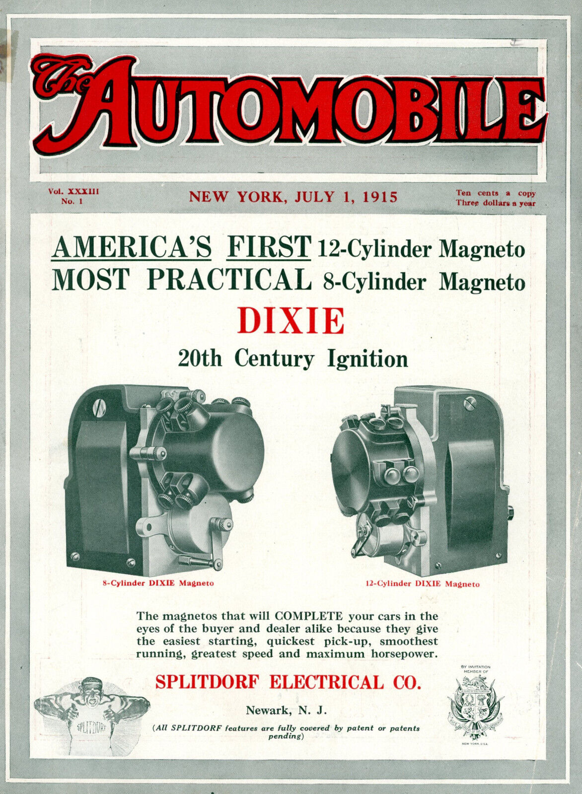 1915 Original Dixie 20th Century Ignition Cover Ad + A-C Spark Plugs Color Page