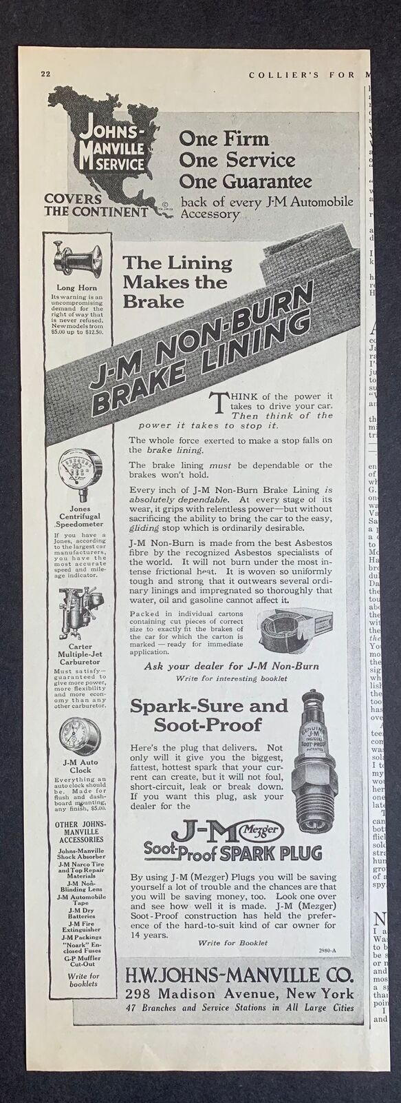 Vintage 1915 J-M Auto Parts Print Ad