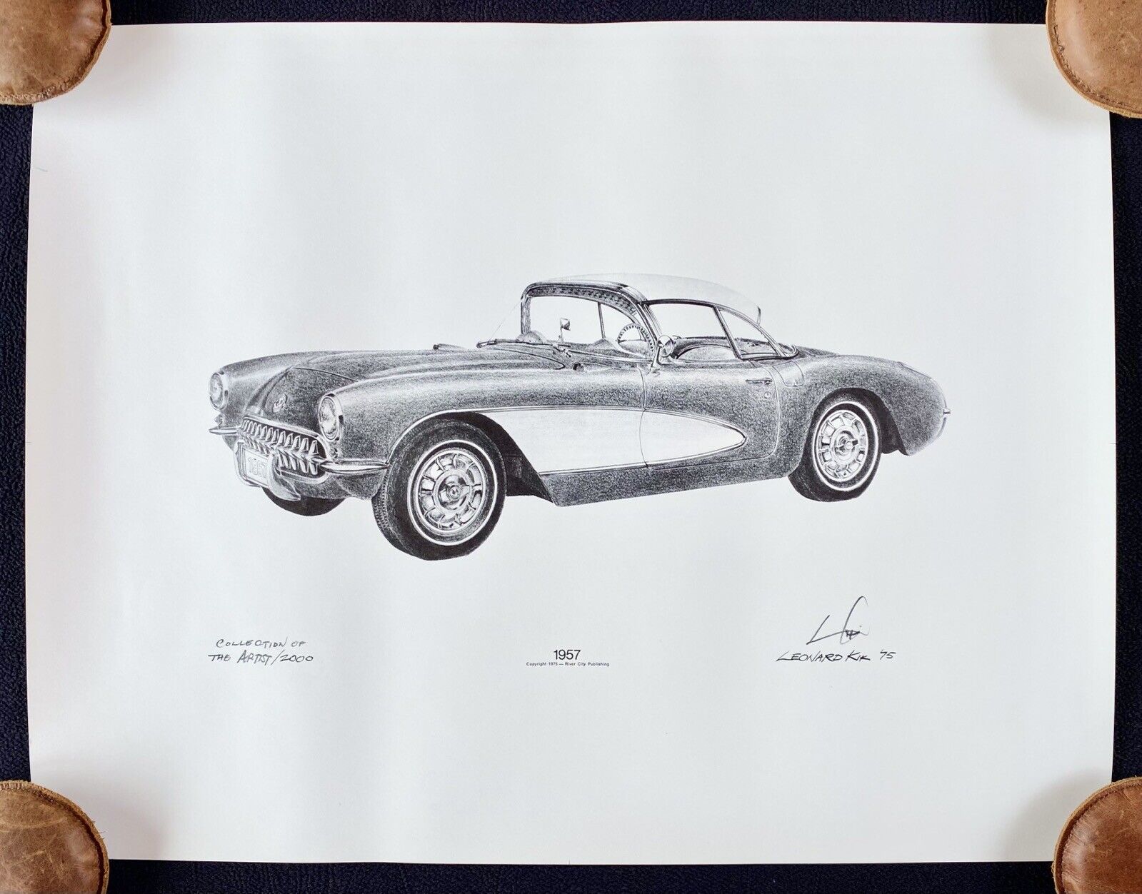 1957 Corvette Convertible Lithograph Print Kik LtdEd AP Artist's Collection