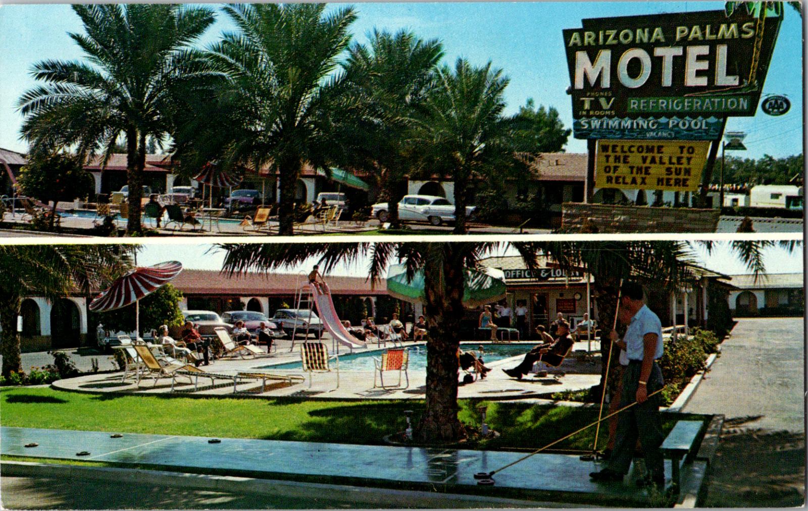 Vintage C. 1960's Arizona Palms Motel Valley of The Sun Phoenix AZ Postcard