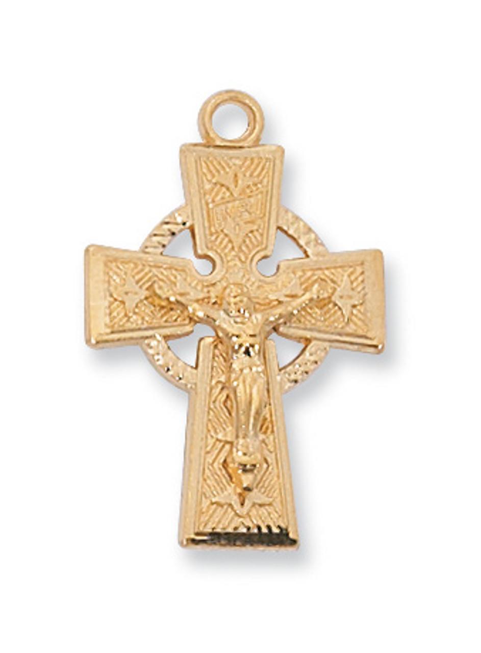 Sterling Silver Gold Tone Celtic Crucifix Features 18in Long Chain