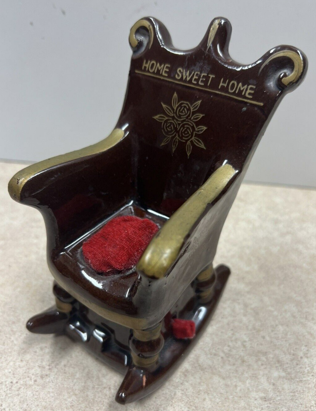 Vintage Rocking Chair Pin Cushion W/Retractable Measuring Tape (See Description)