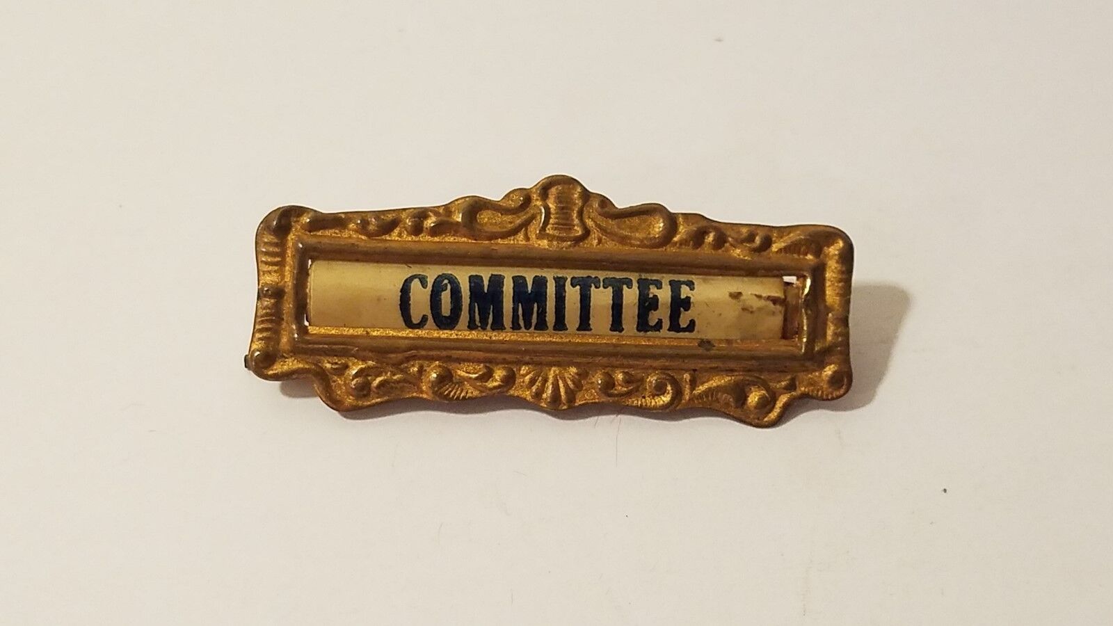 Old Vintage Antique Ornate Committee Pin Holder ID Name Tag Art Deco