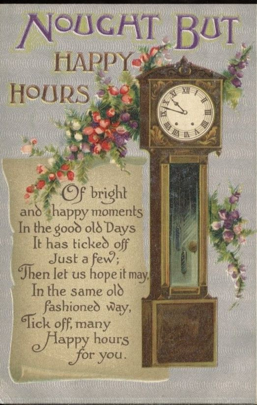 Antique New Year Postcard Clock Nought But Happy Hours For You Silver 1900s