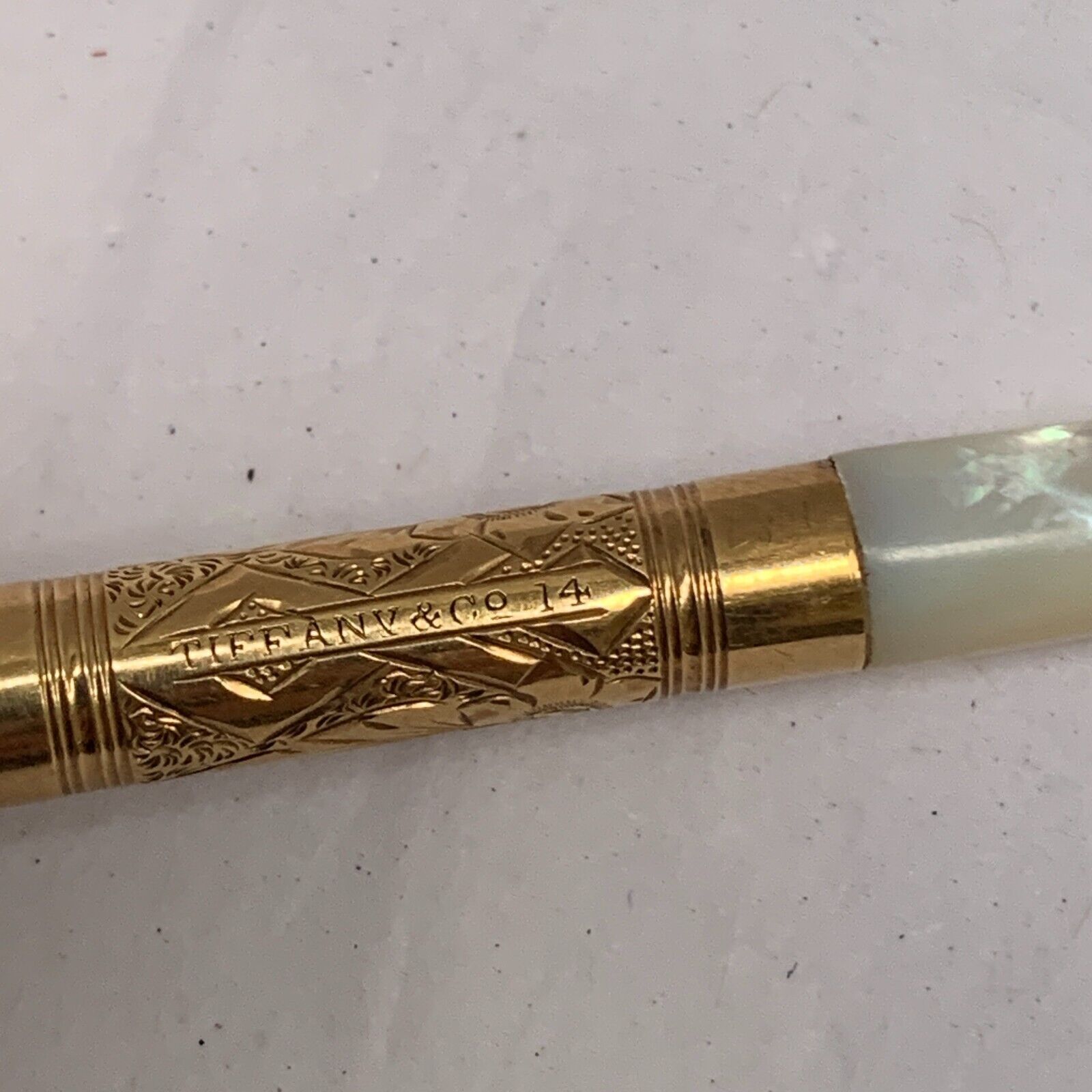 Antique Tiffany Co 14k Gold Dip Pen Fountain Mother of Pearl 6\
