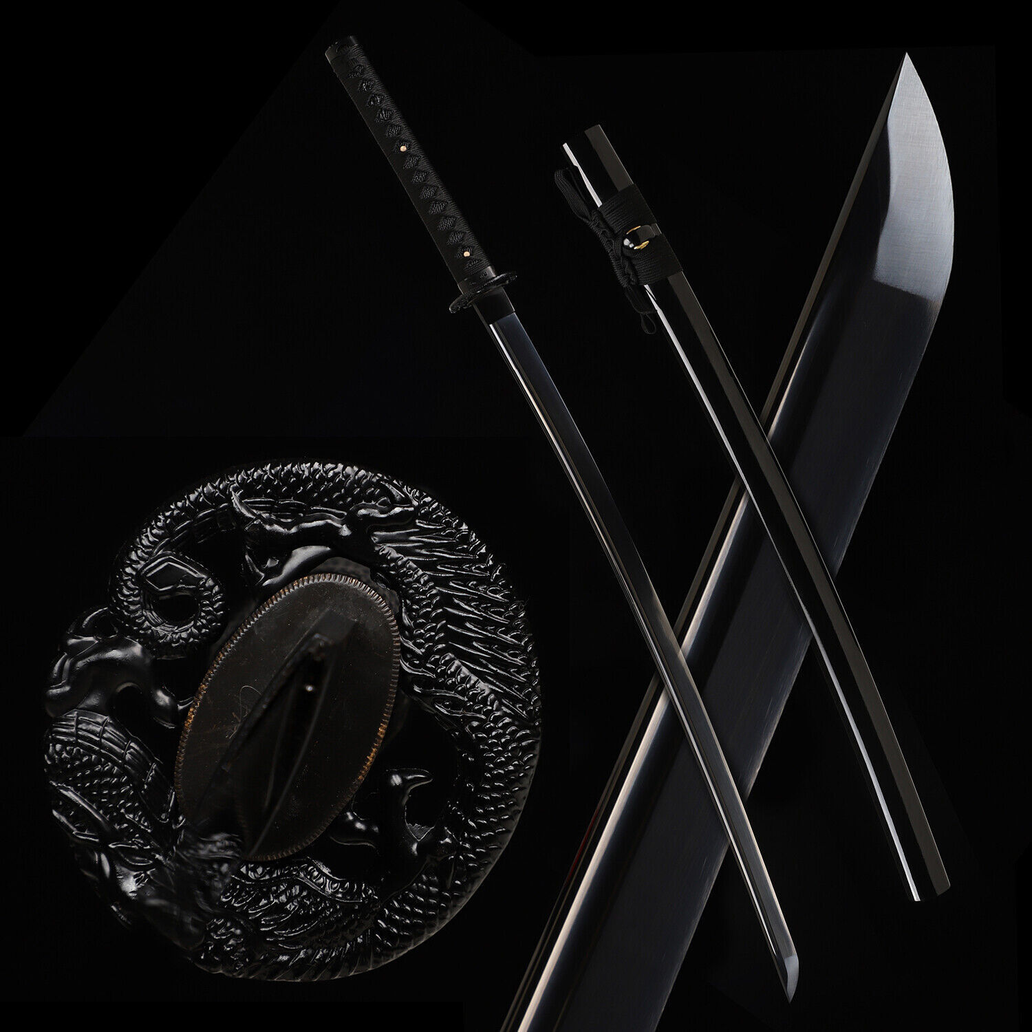 Black Dragon Polished Samurai Katana Sword Sharp 9260 Spring Steel Full Tang