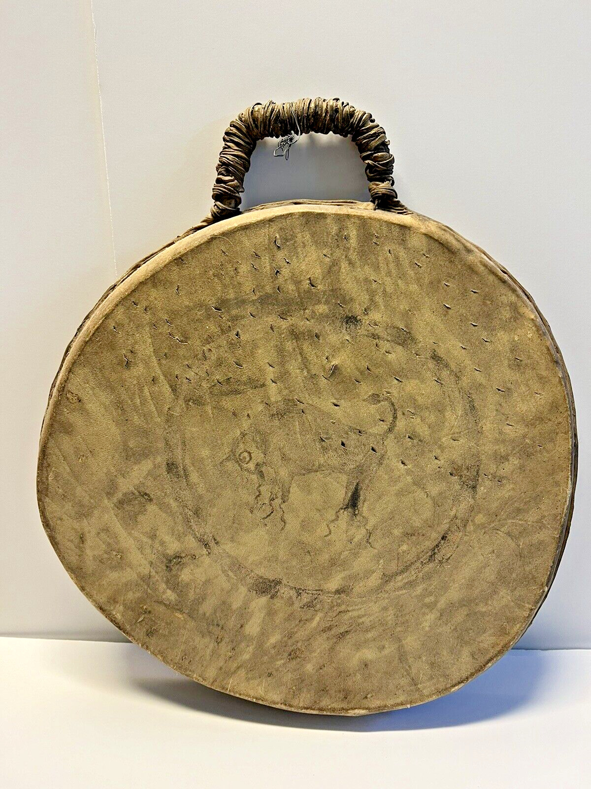 Antique Native American Indian Wood Drum; Animal Hide; Late 1800s;   17
