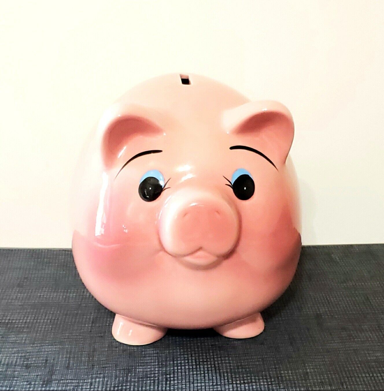 Vintage Rosy Pink Pig Piggy Bank with Curly Tail - Rubber Stopper