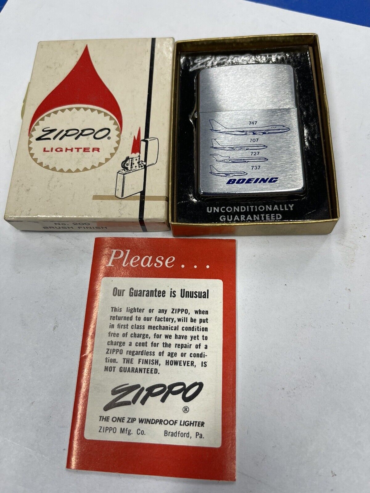 ZIPPO 1976 BOEING JET 747 707 727 737 LIGHTER UNFIRED IN BOX R188