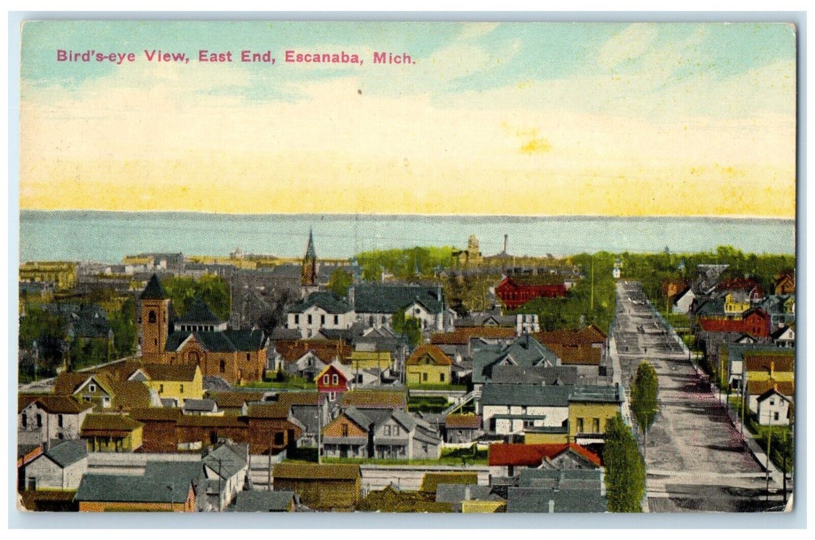 c1910 Birds Eye View East End Buildings Escanaba Michigan MI Vintage Postcard