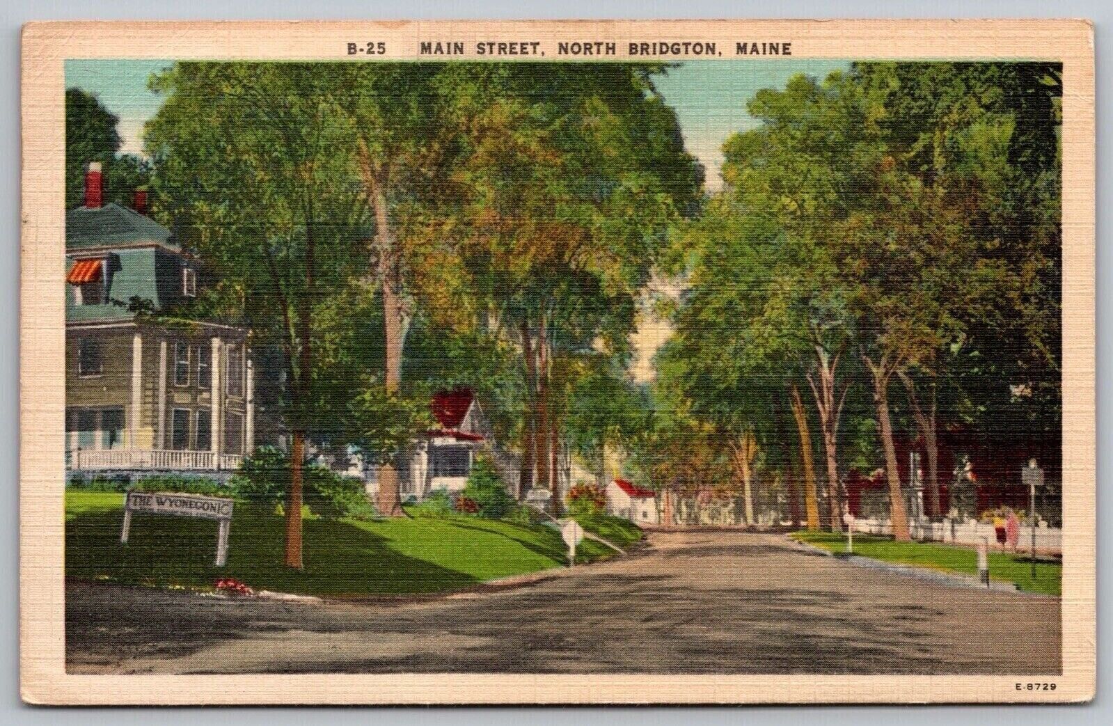 Bridgton Maine Residential Neighborhood Streetview Linen Cancel WOB Postcard