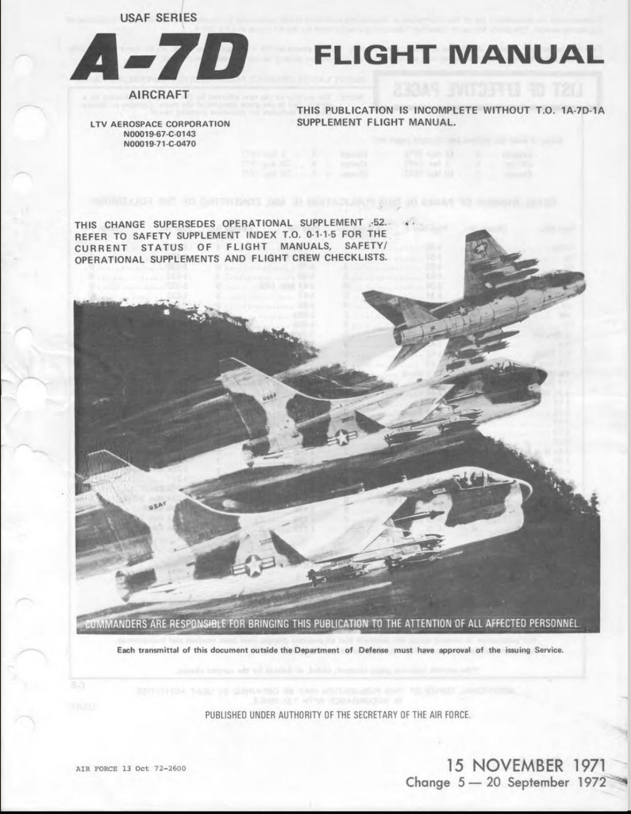 600 Page U.S. 1972 LTV A-7 A-7D Corsair II TO 1A-7D-1 Flight Manual on CD