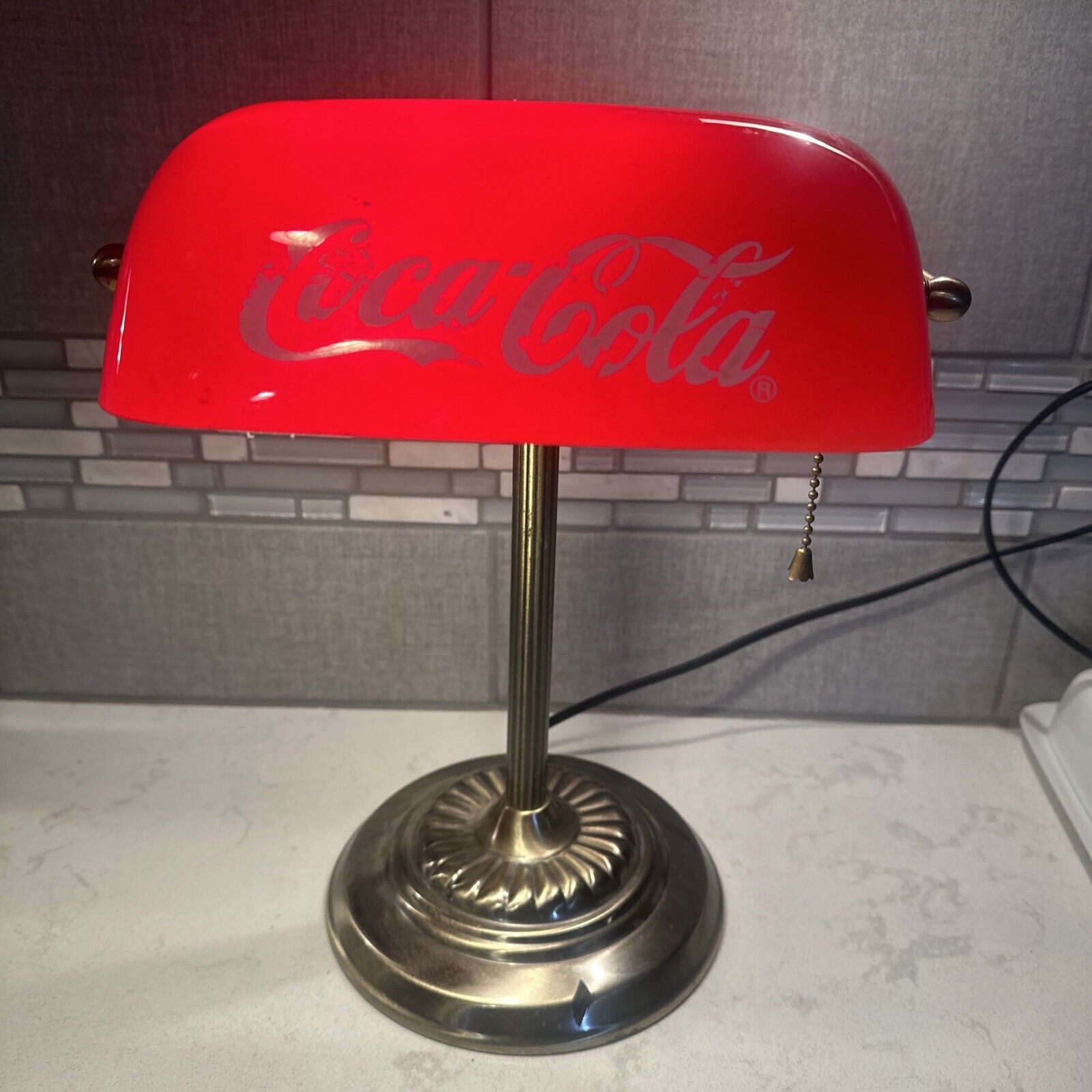 Vintage Coca Cola Desk Lamp Brass & Glass