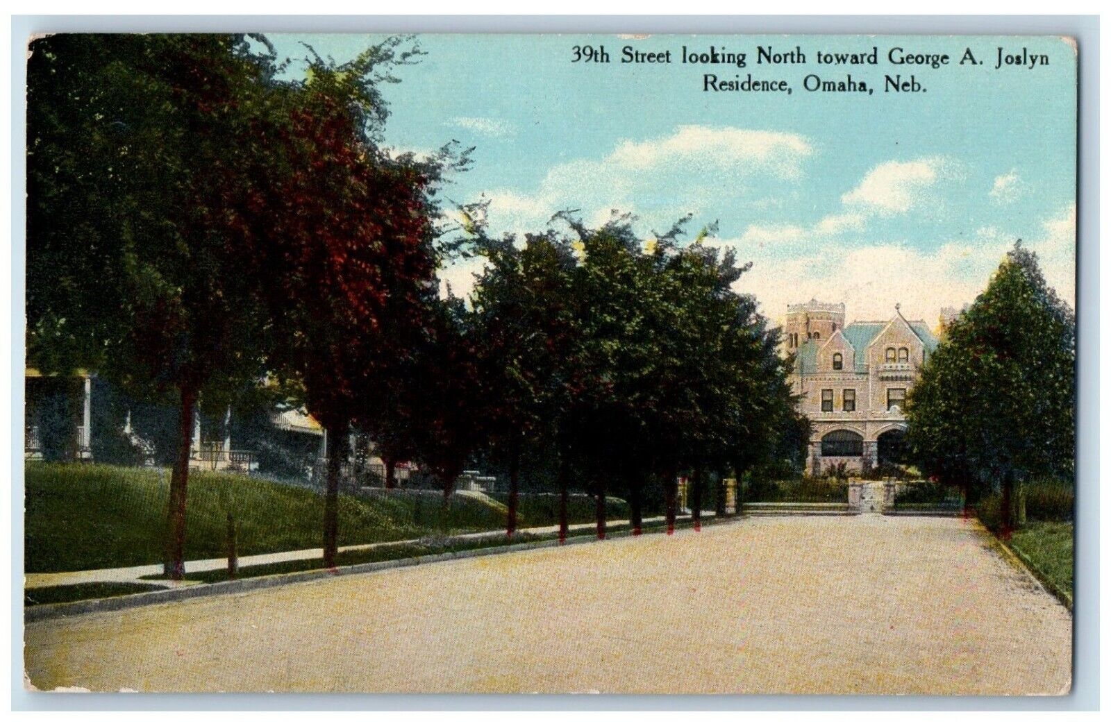 Omaha Nebraska NE Postcard Street Looking North George A. Joslyn Residence c1911