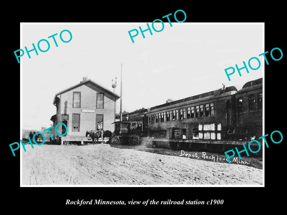 OLD LARGE HISTORIC PHOTO OF ROCKFORD MINNESOTA THE RAILROAD STATION c1900