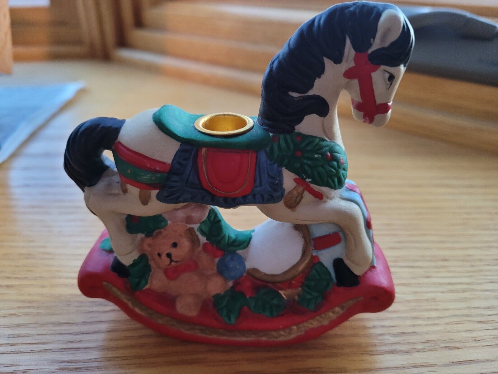 Vintage Midwest of Cannon Falls ROCKING HORSE Candle holder Christmas Ceramic