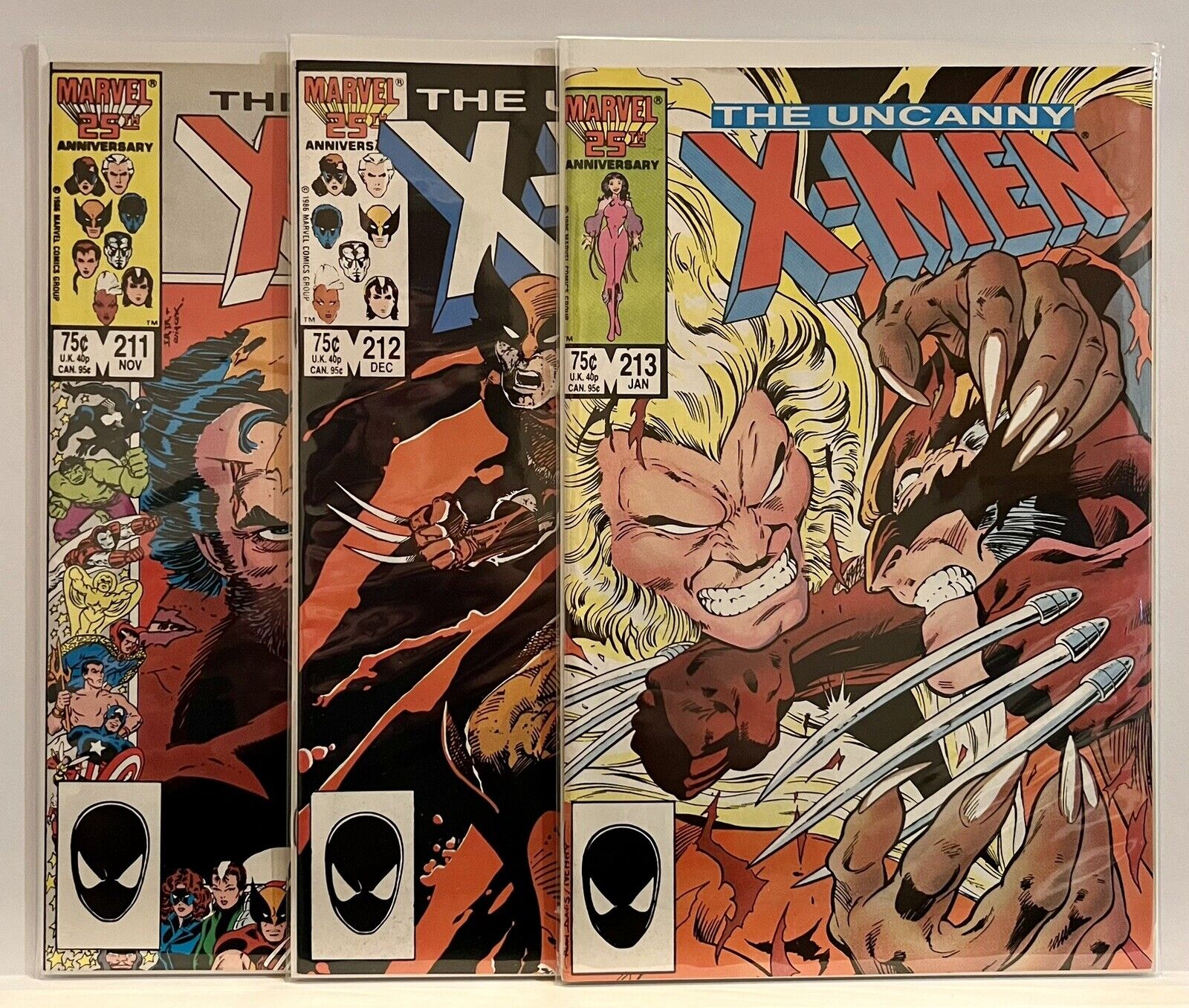 The Uncanny X-Men #211, 212, & 213, Marvel NOV, DEC 1986, JAN 1987, VF or Better