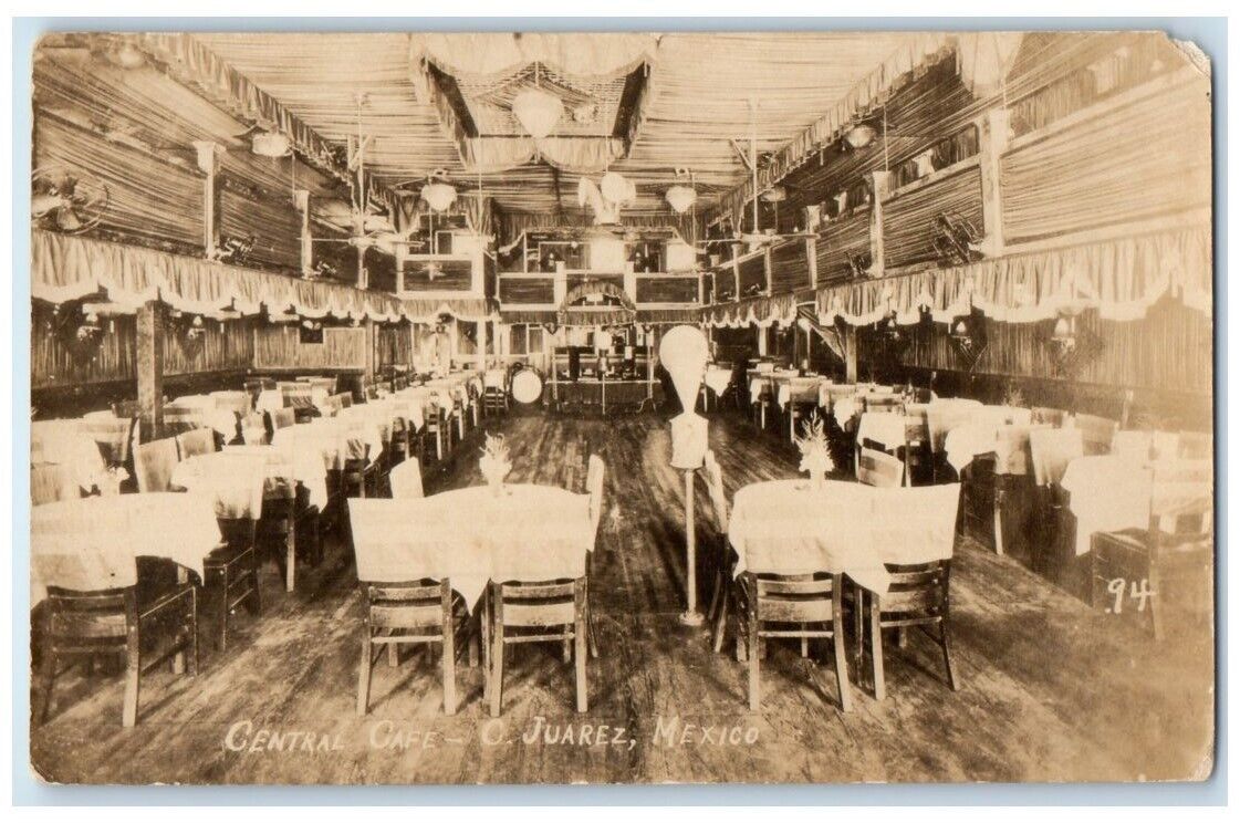 c1910's Central Cafe Interior View Juarez Mexico RPPC Photo Unposted Postcard