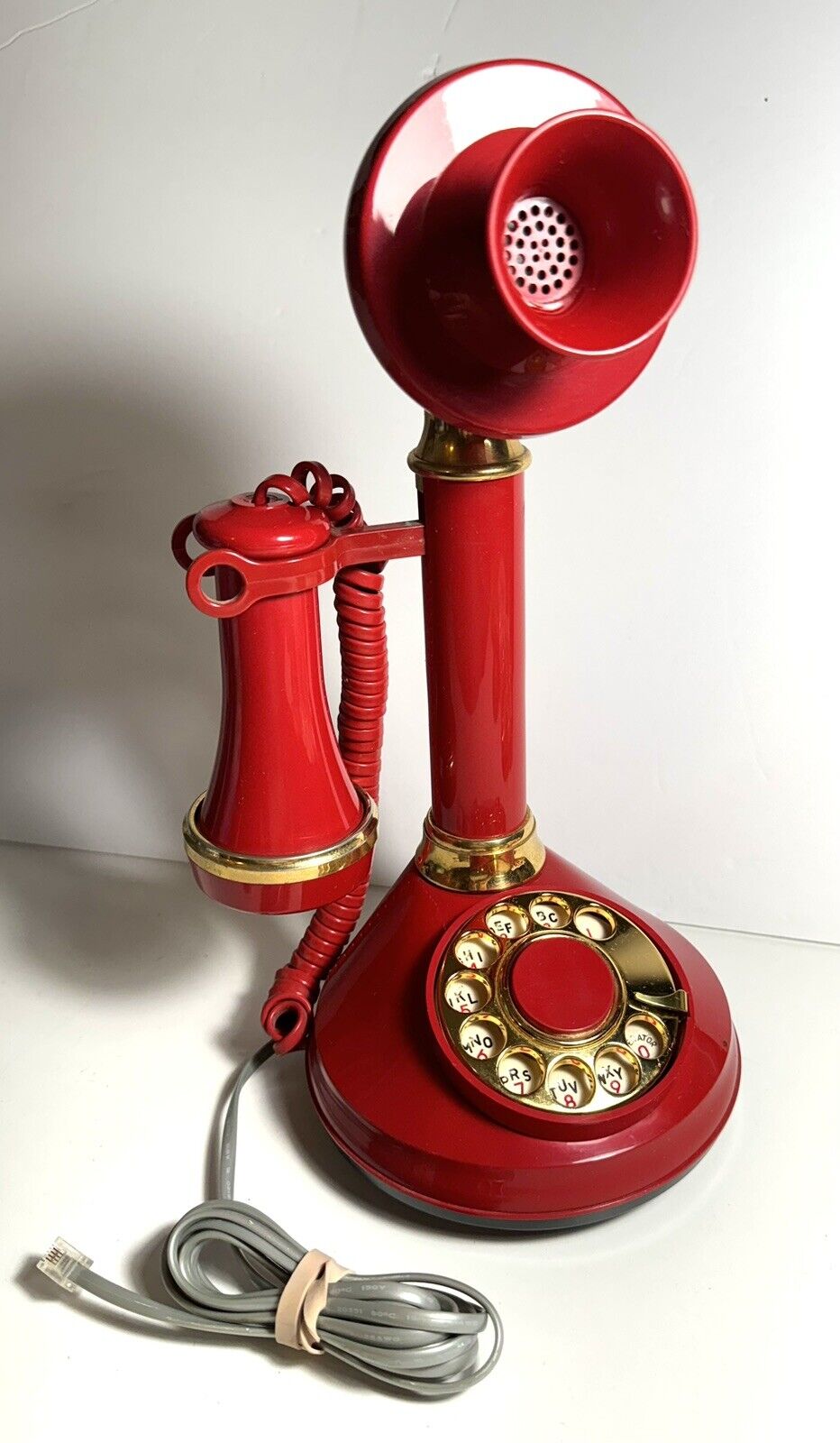 Vintage 1970's Deco-Tel Bright Red Candlestick Rotary Telephone EUC