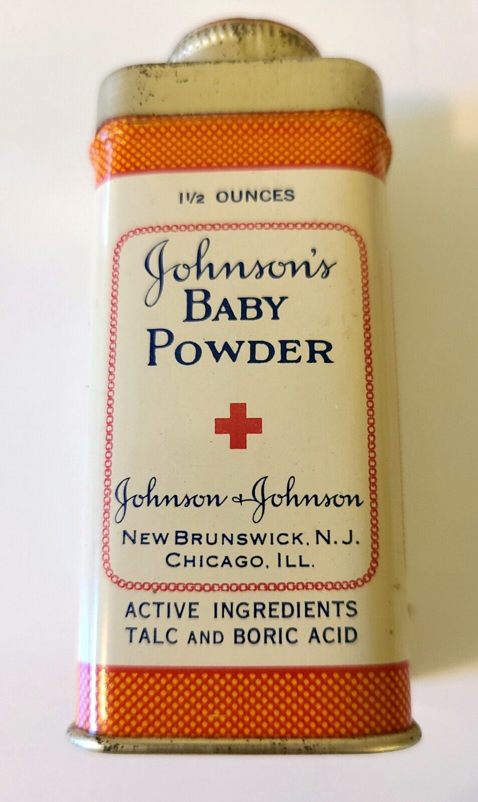 Vintage Advertising Johnson's Baby Borated Talcum Talc Powder Square Tin 1.5 oz 