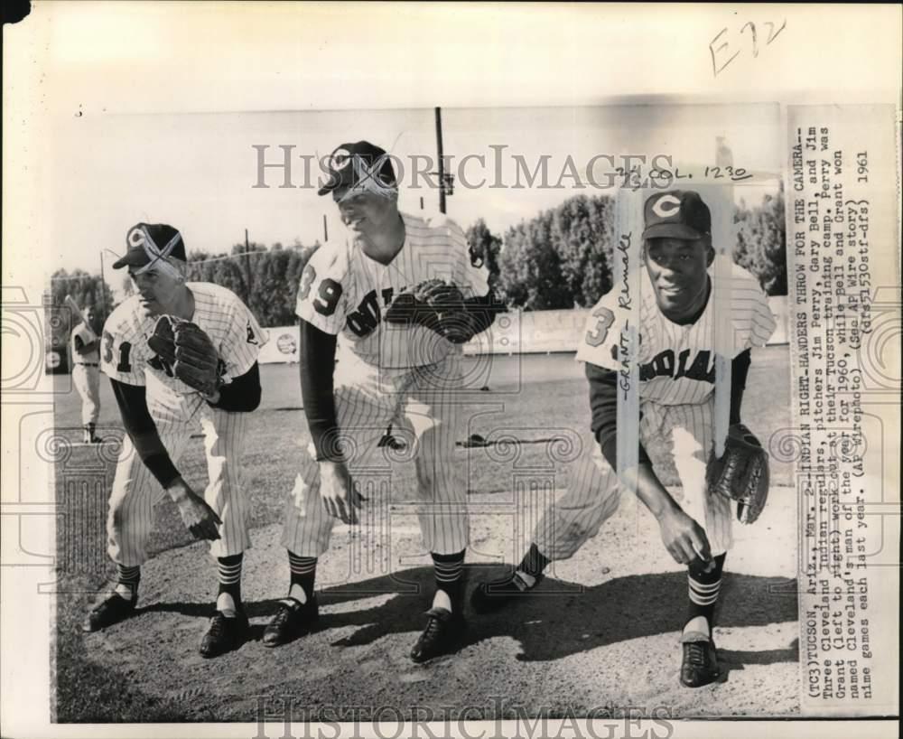 1961 Press Photo Indians' baseball players Jim Perry, Gary Bell & Jim Grant, AZ