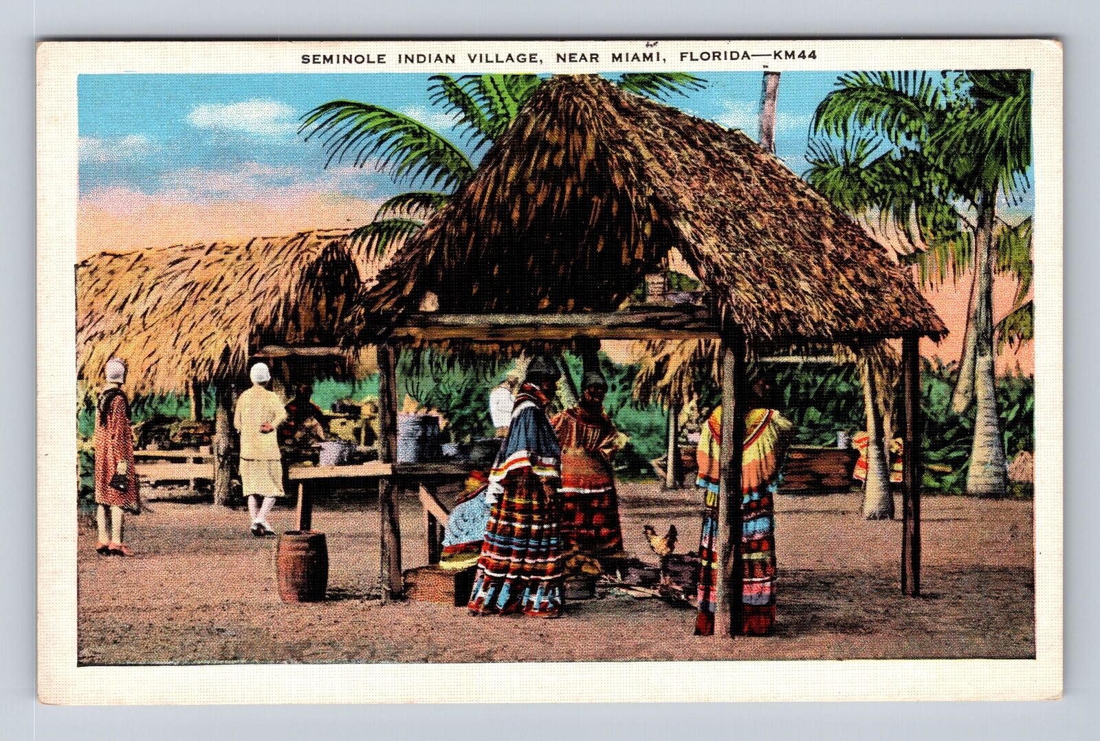 Miami FL-Florida, Seminole Indian Village, Antique, Vintage Souvenir Postcard