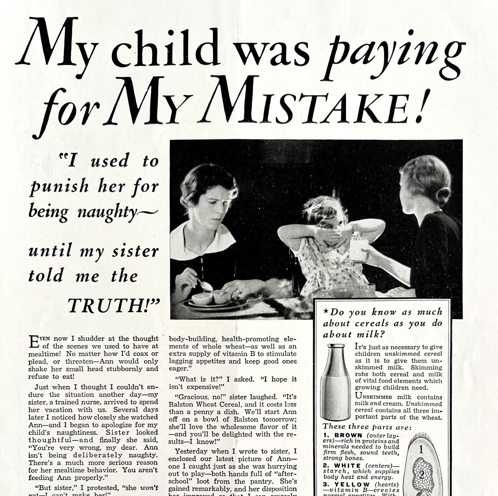 Ralston Wheat Cereal Milk Chart 1933 Advertisement Purina Company DWKK13