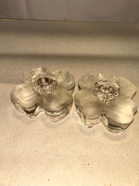 Vintage 1940s Colony Glass Satin & Clear Dogwood Candle Holders - GPSA