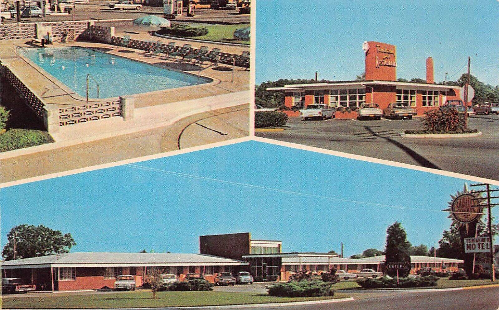Ahoskie NC North Carolina Tomahawk Motel Roadside Pool MCM Vtg Postcard W1