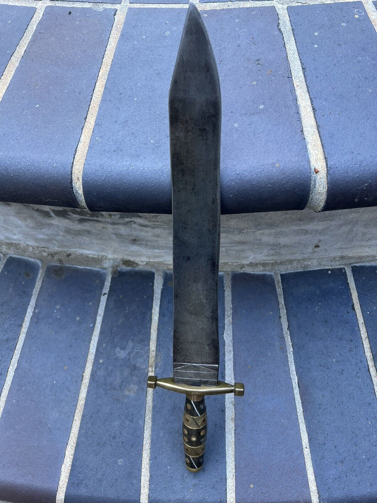 Very Unique Antique Bowie Knife With Wood & Brass Handle,17” Plus, From Estate.