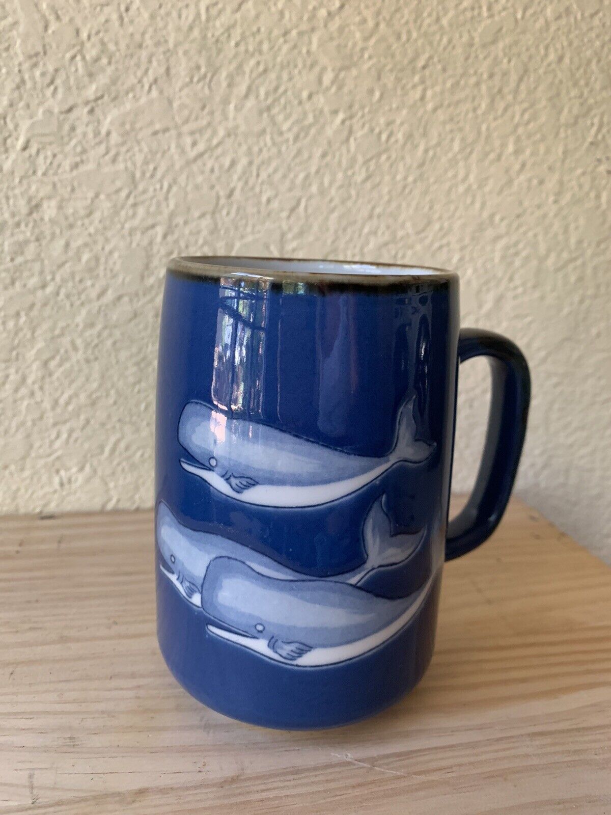 Vintage OTAGIRI Japanese Blue Coffee Cup with Whales