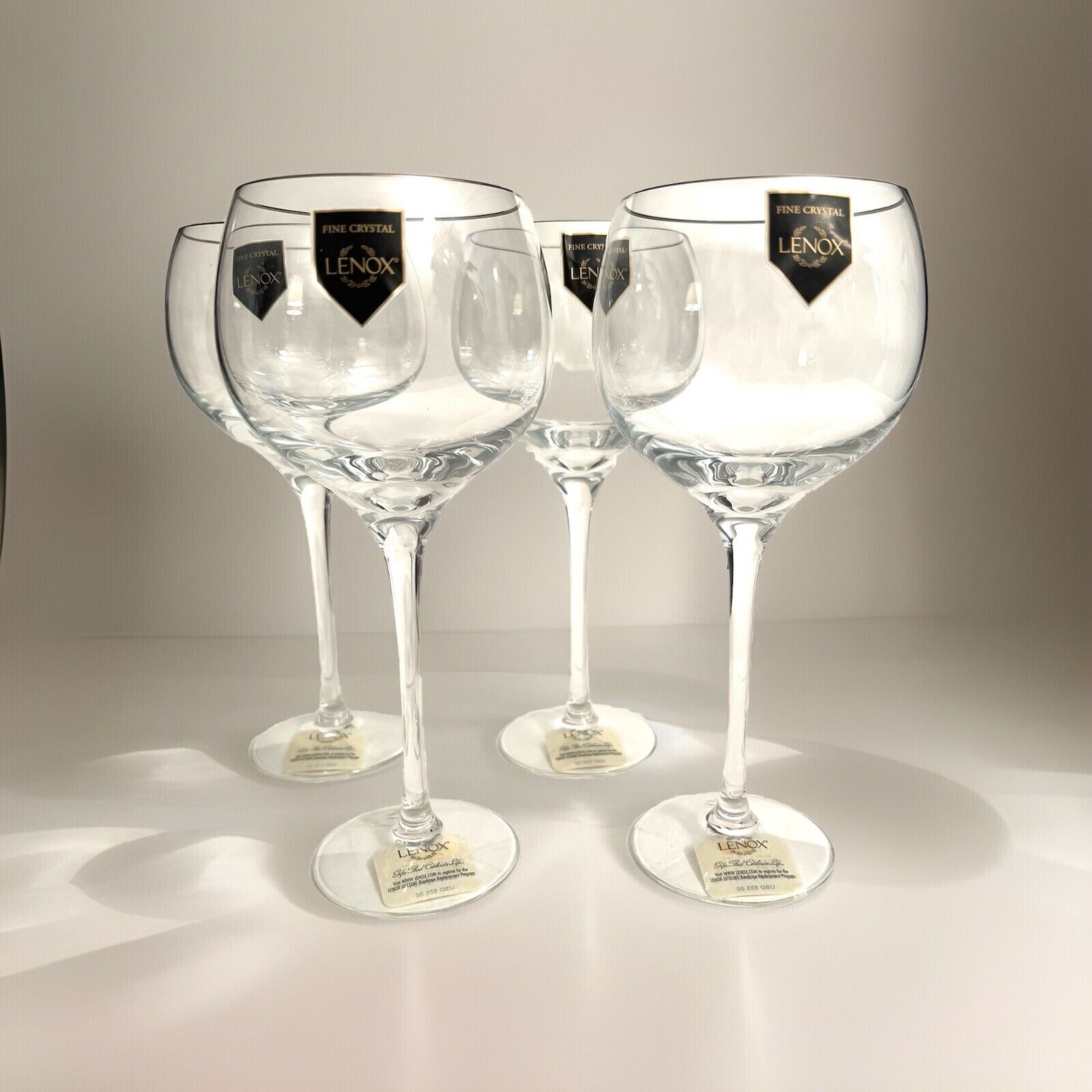 [Set of 4] Lenox Lead Crystal Solitaire Platinum Balloon Wine Beer Glasses New