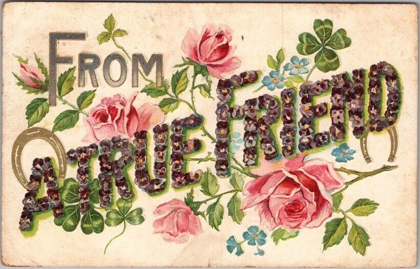 Vintage 1908 Large Letter Greetings Postcard \