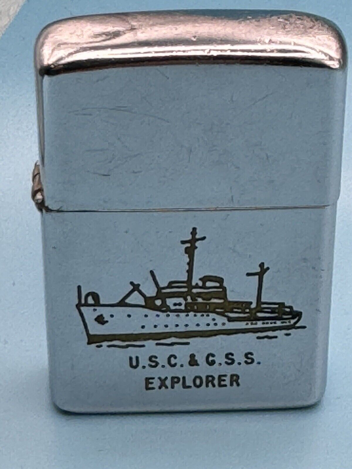 Vintage 1958 USC & GSS Explorer Military Ship Chrome Zippo Lighter