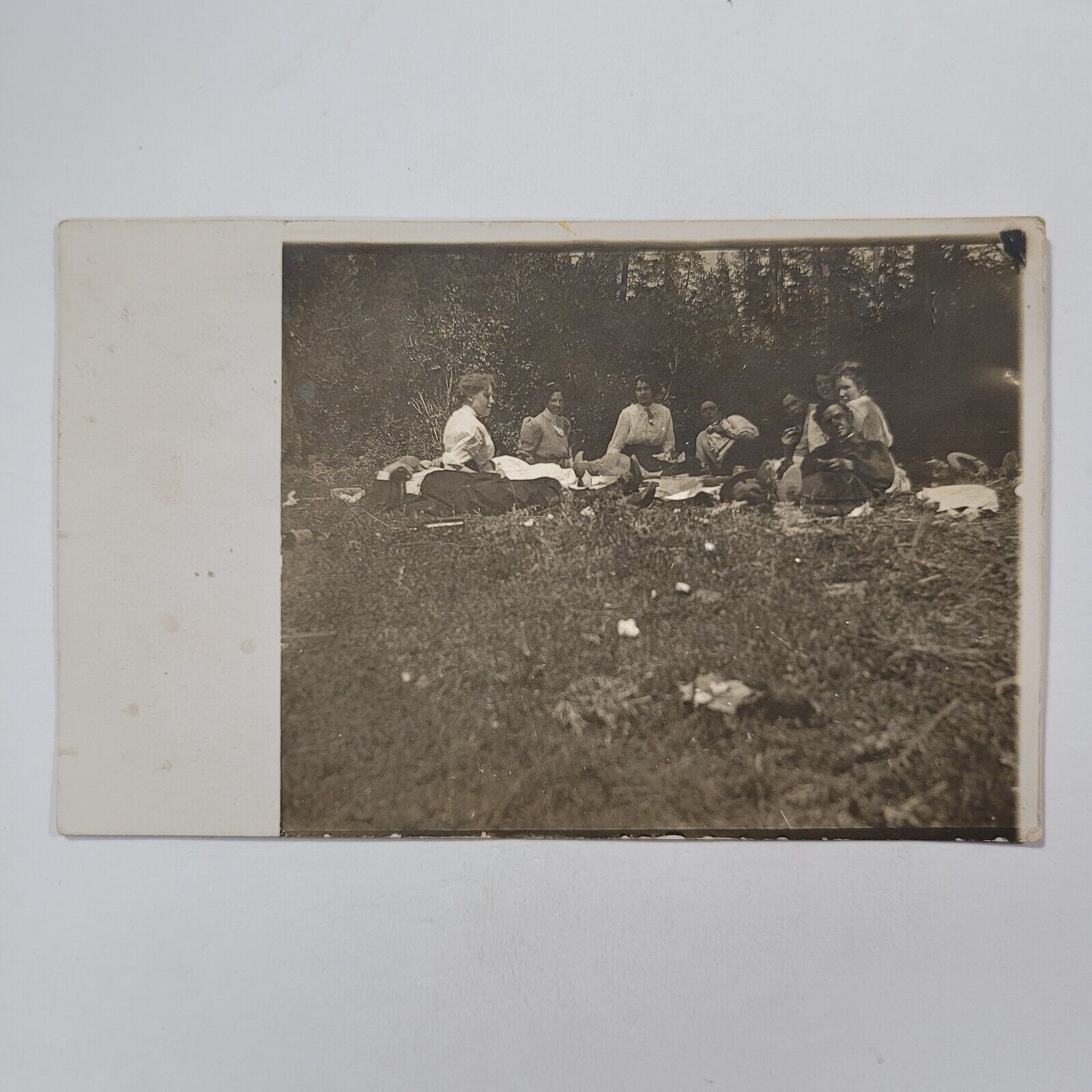 Antique RPPC Family Gathering Postcard Real Photograph Picnic 8 People