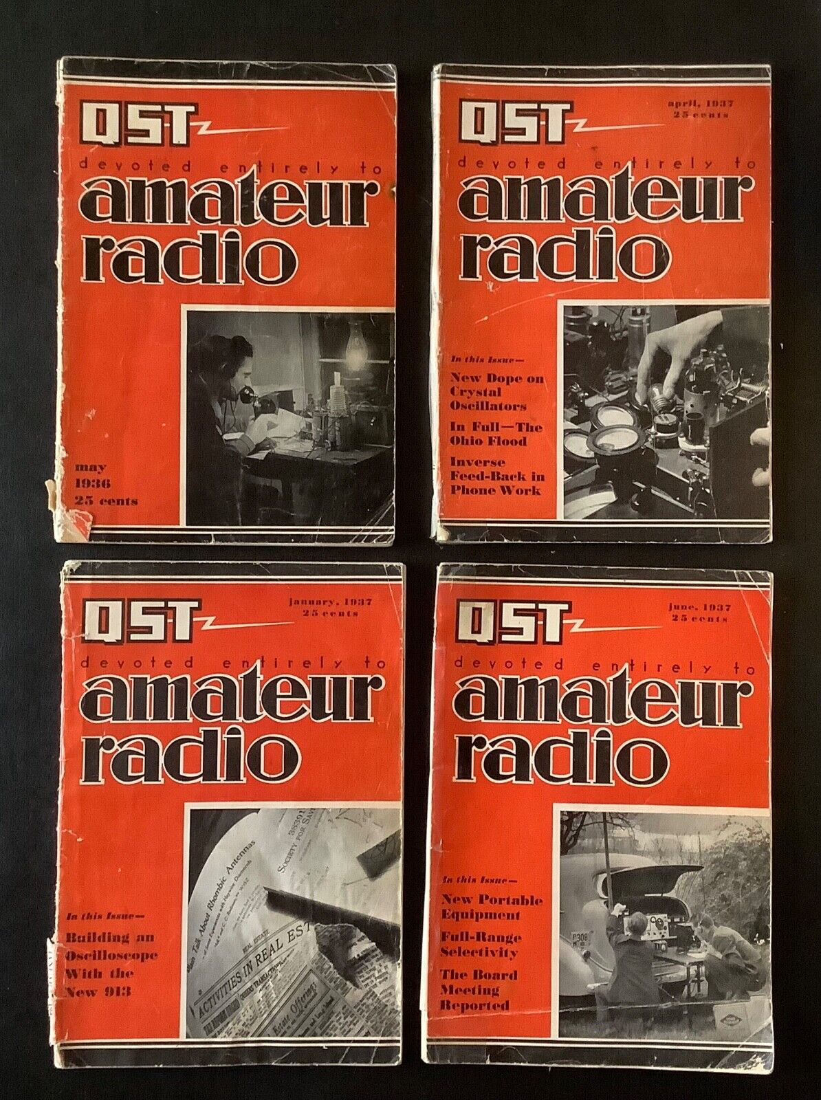 Vtg 1936-37 Lot of (4) QST AMATEUR RADIO Magazines Old Ham Radio