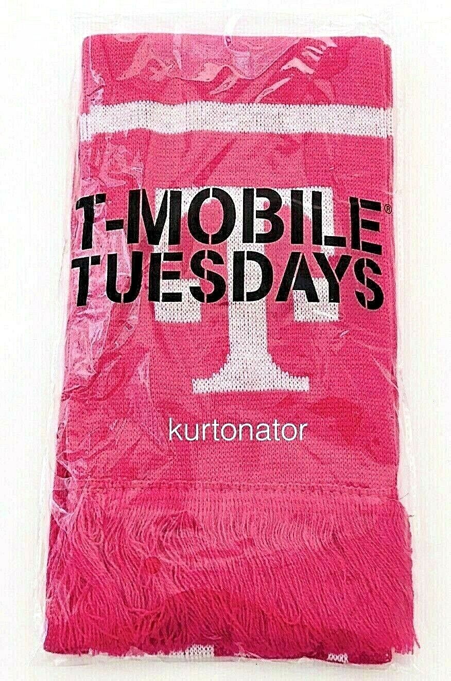 T-Mobile Tuesdays PINK Knit Scarf NWOT Sealed Fringe Ends