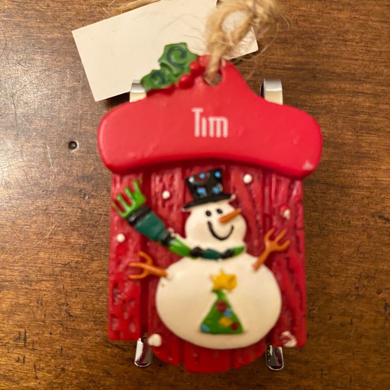 Ganz Snowman Sleigh Sled Ornament Personalized TIM Stocking Stuffer NWT