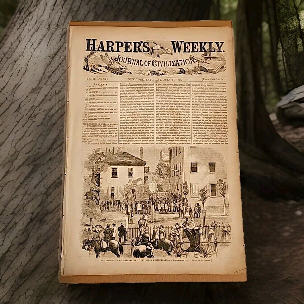 1858 HARPER’S WEEKLY Original Newspaper | William Barker Lynching | Incomplete