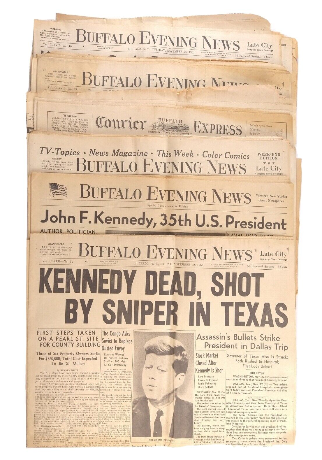 Buffalo Evening News November 22 23 24-26 1963 President Kennedy Newspapers Lot