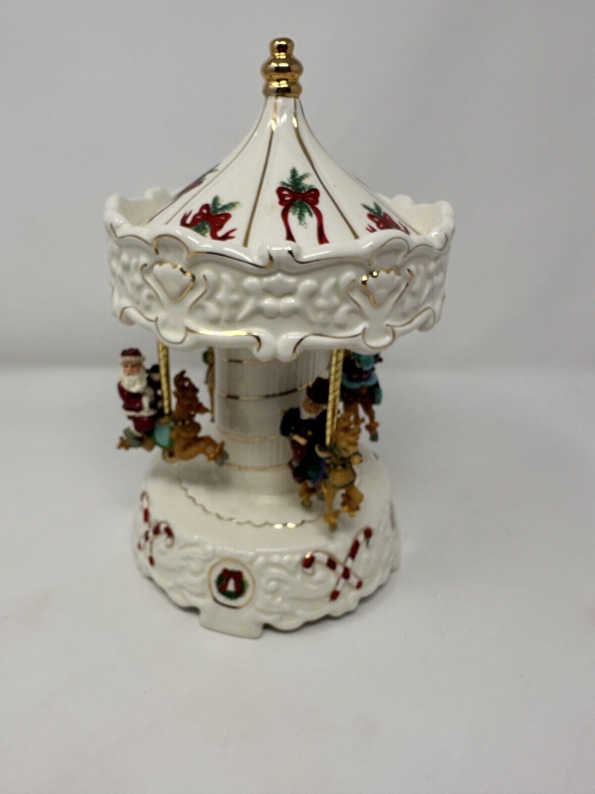 Elements Christmas Carousel Musical with Santa and Elves  Porcelain Holiday Vtg