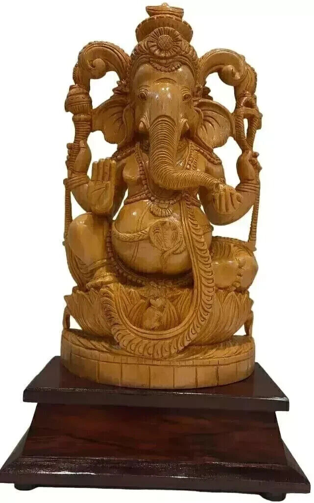 Hand Craved Wooden Lord Ganesha Showpiece Statue for Home Office Temple Decor