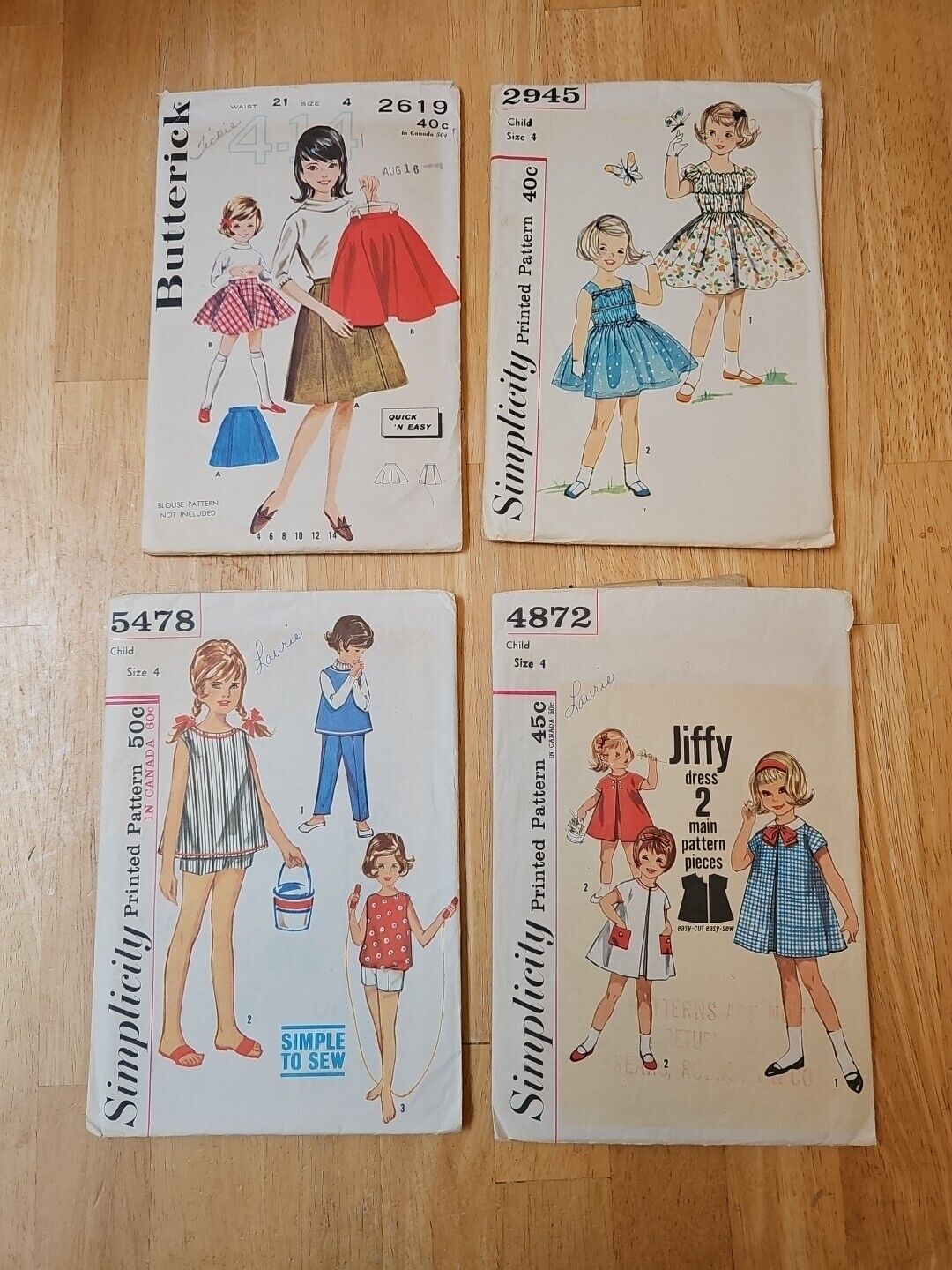 Girls Dress Pattern Simplicity butterick 1950-1960s  Vintage Size 4. Lot Qty 4 M