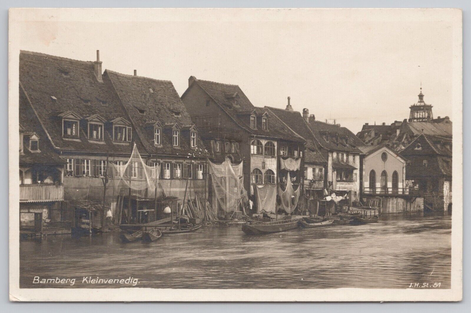 Bamberg Kleinvenedig Old Buildings & Boats Germany RPPC Real Photo Postcard